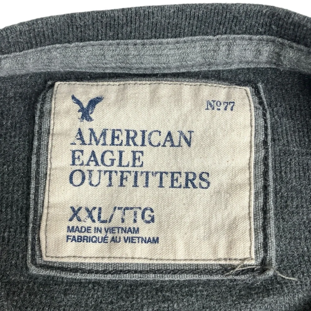 Y2K American Eagle NY Thermal Sweater Mens XXL 2XL‎ Gray Ribbed Grunge Preppy